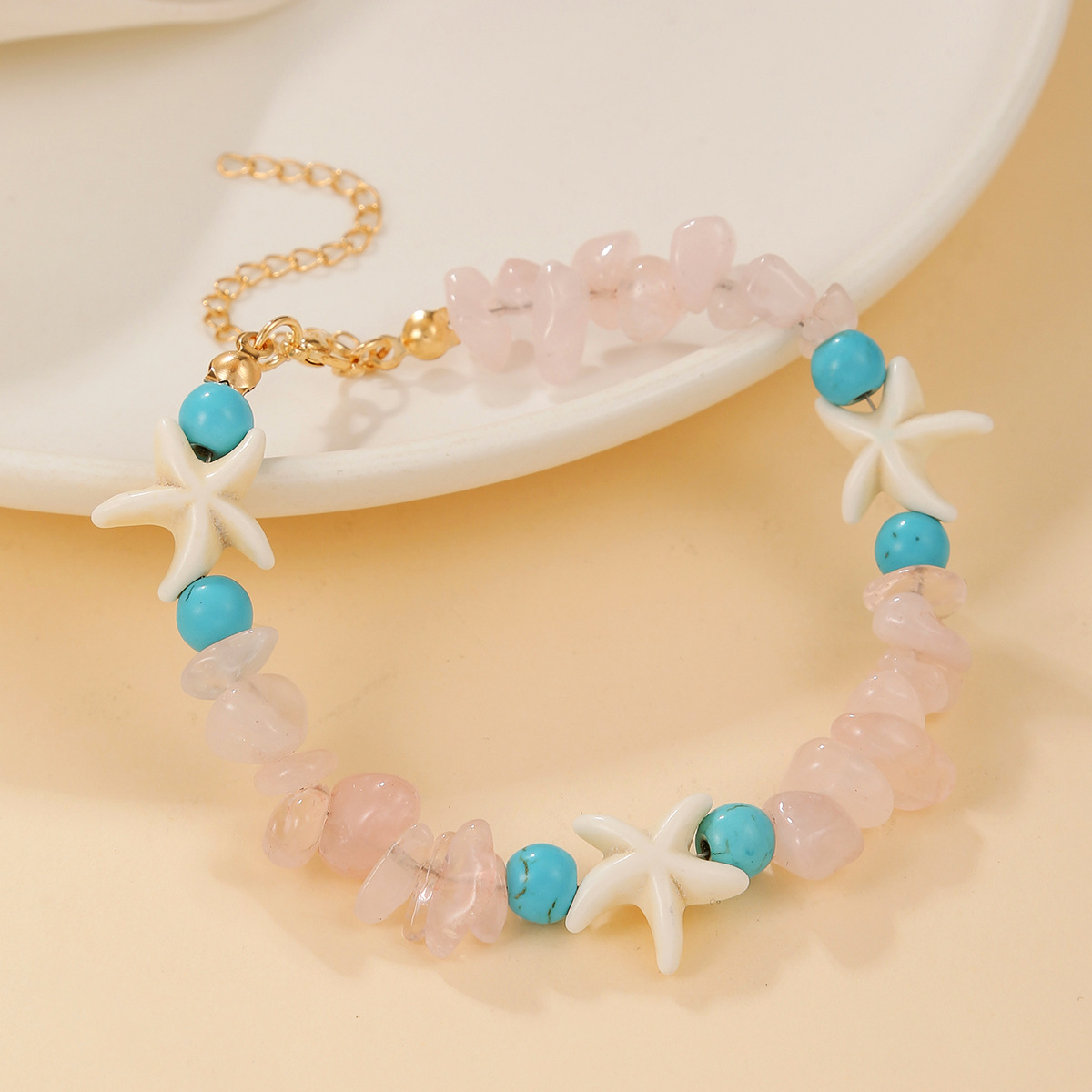 Pulsera boho perlas turquesa estrella de mar cristal natural_voghion.com