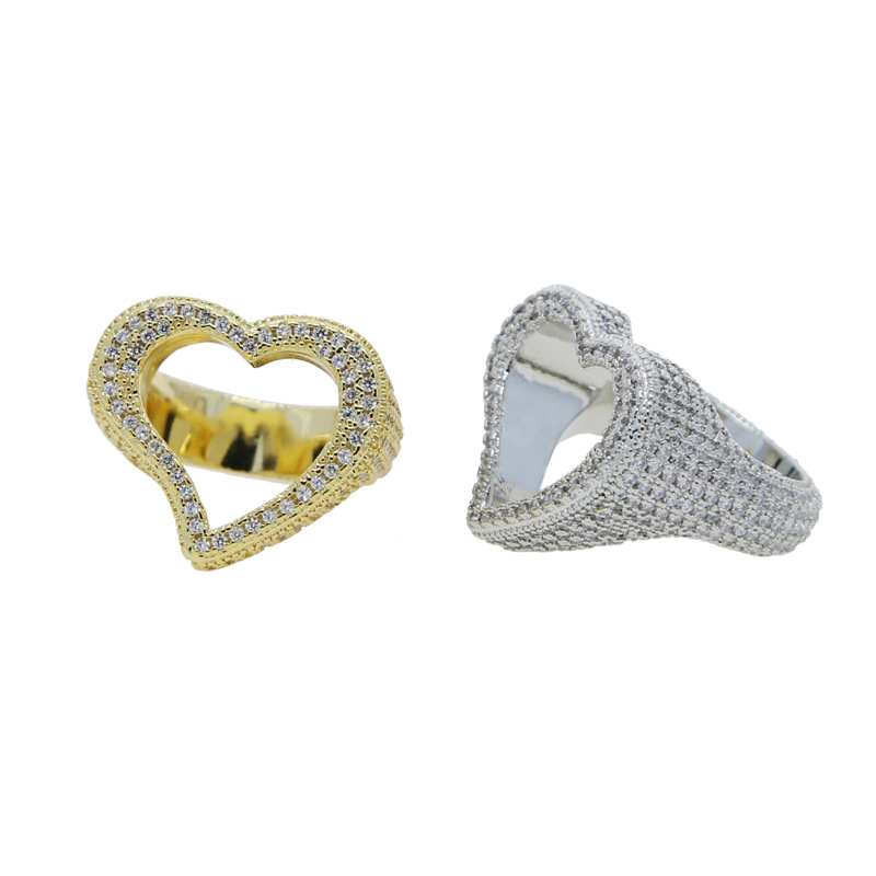 Men'S Gender Inlay Design Hip-hop Heart Shape Copper Inlay Zircon Rings