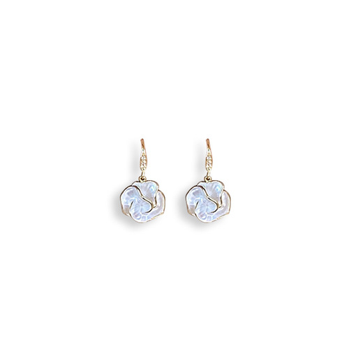 Droplet Glazed Camellia Zircon Earrings, French Minimalist Elegant Earring, Light Luxury High-End Earrings Wholesale