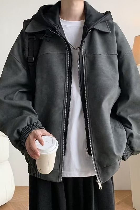 Herren Leder Bomberjacke Mit Kapuze Retro Stil Für Den Herbst_voghion.com