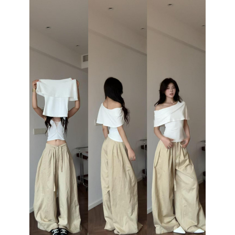 [Official Image] 1209 # 260g 1*1 Customizable Top + Off-Shoulder T-Shirt + Regular Slim Fit + Cape-Style Fake Two-Piece