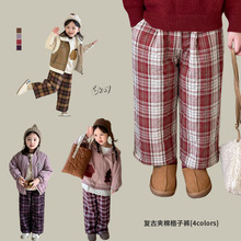 【清仓款】维木童装女童加绒裤子2024冬季新款儿童韩版格子9分裤
