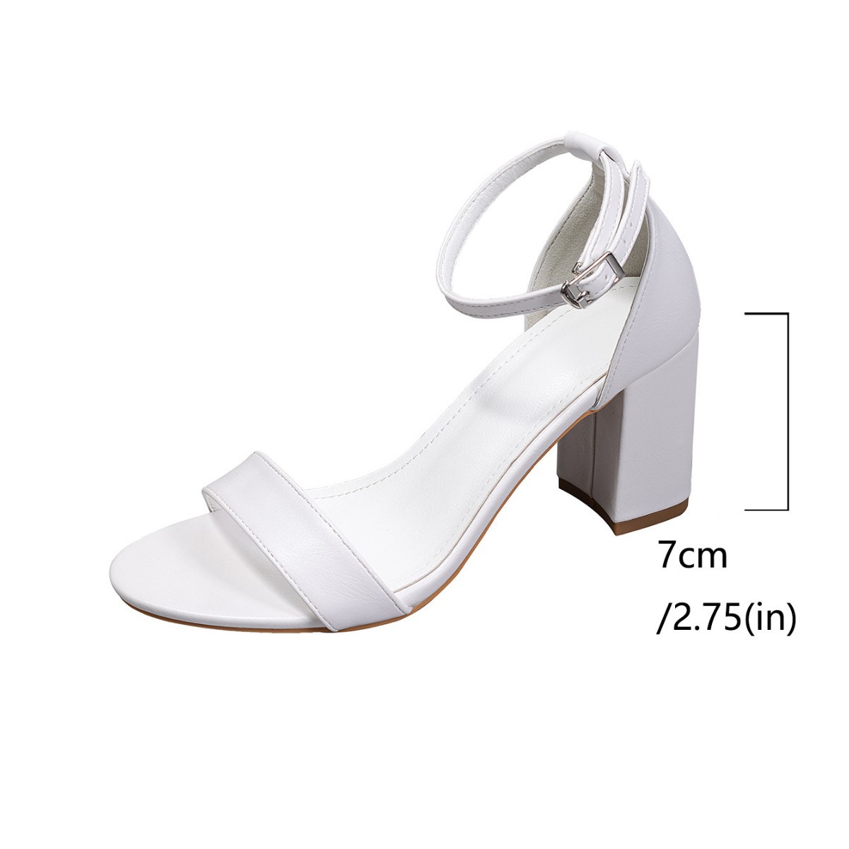 2026 nuevas sandalias de mujer con tacones gruesos de verano europeo y americano transfronterizos tacones blancos de 7,5 cm