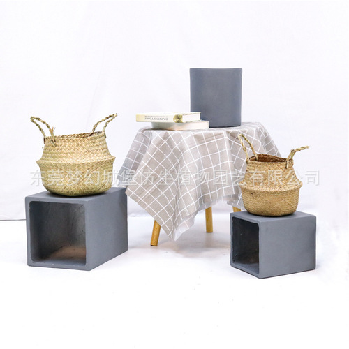 Nordic decorative straw flower pot simple style living room woven basket cement flower pot ornaments bonsai pot floor-standing flower pot