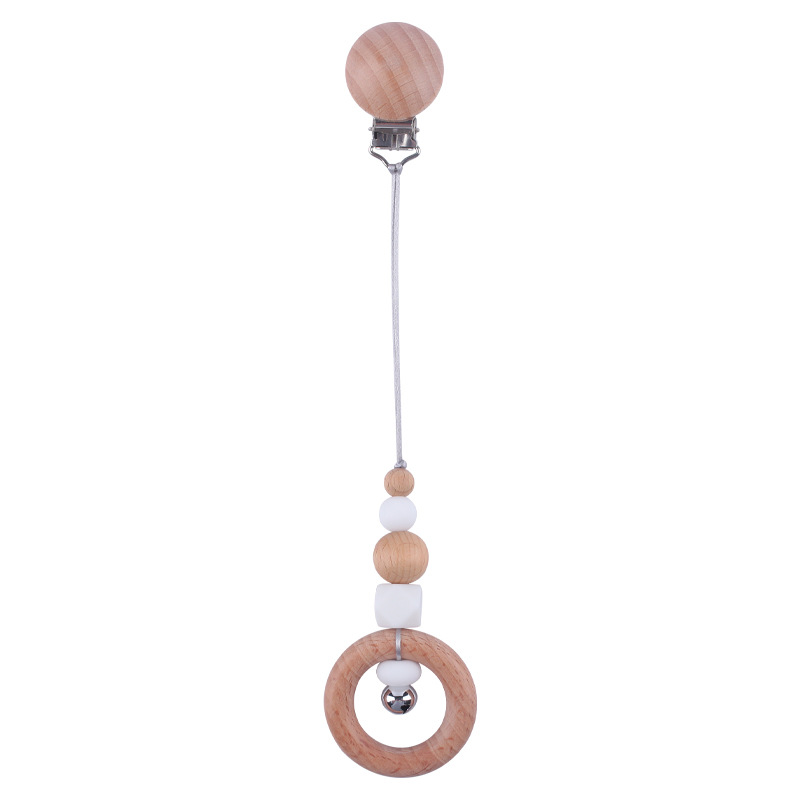 Bebé suministros bebé DIY creativo haya chupete clip nuevo haya madera anillo campana chupete cadena coche colgando joyería