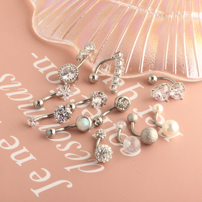 Double Heart Navel Ring with Zircon Belly Button Piercing Jewelry 12-Piece Set detail image 7