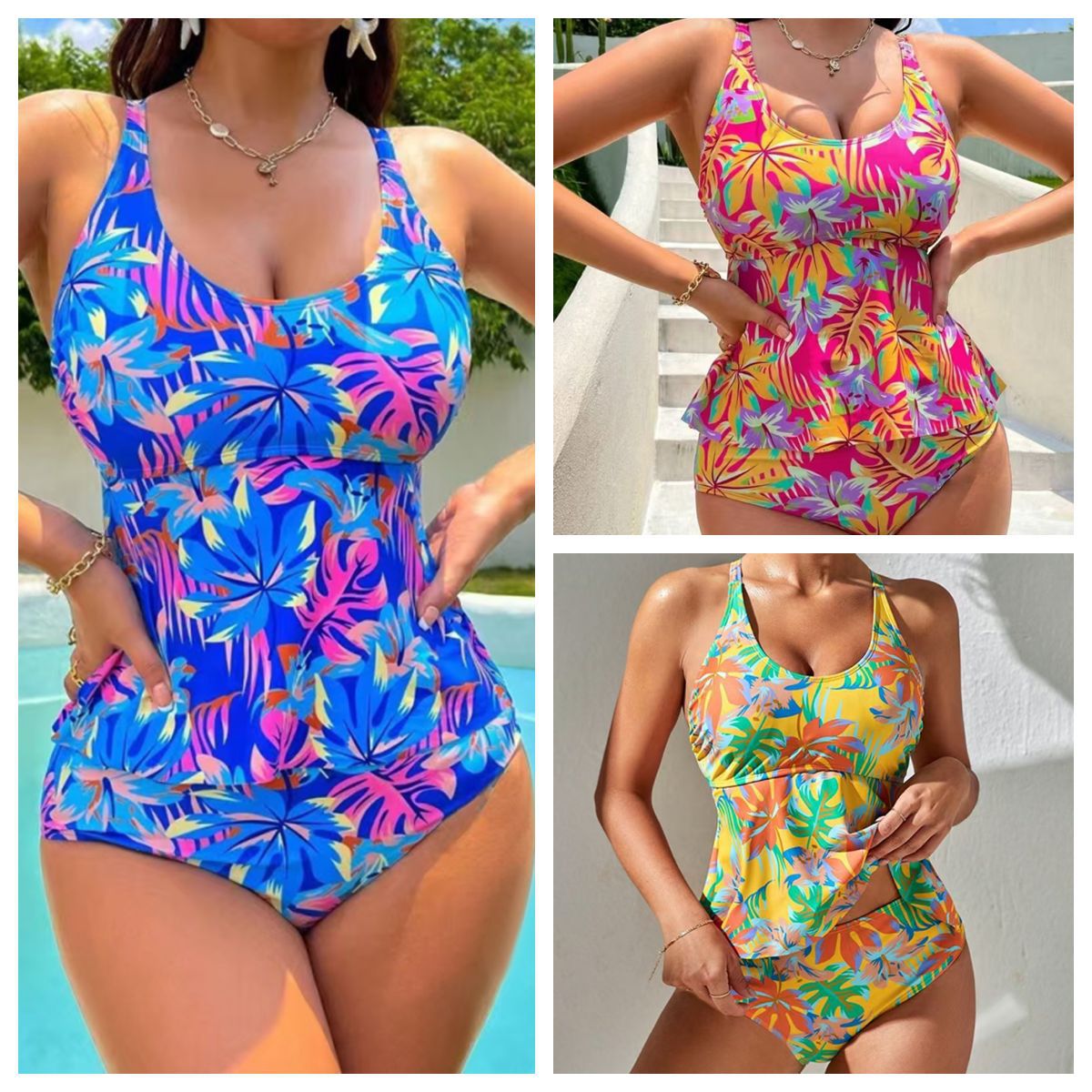 2025 European and American Cross-Border Trade Two-Piece Swimsuit Floral Fresh Sexy Fashionable Backless New Bikini for Women