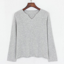 纯山羊绒休闲正肩直筒套头毛衣 新款12针平纹V领宽松针织女打底衫