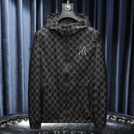 欧洲站2025春季新款男士大码连帽夹克衫韩版青年休闲印花外套上衣