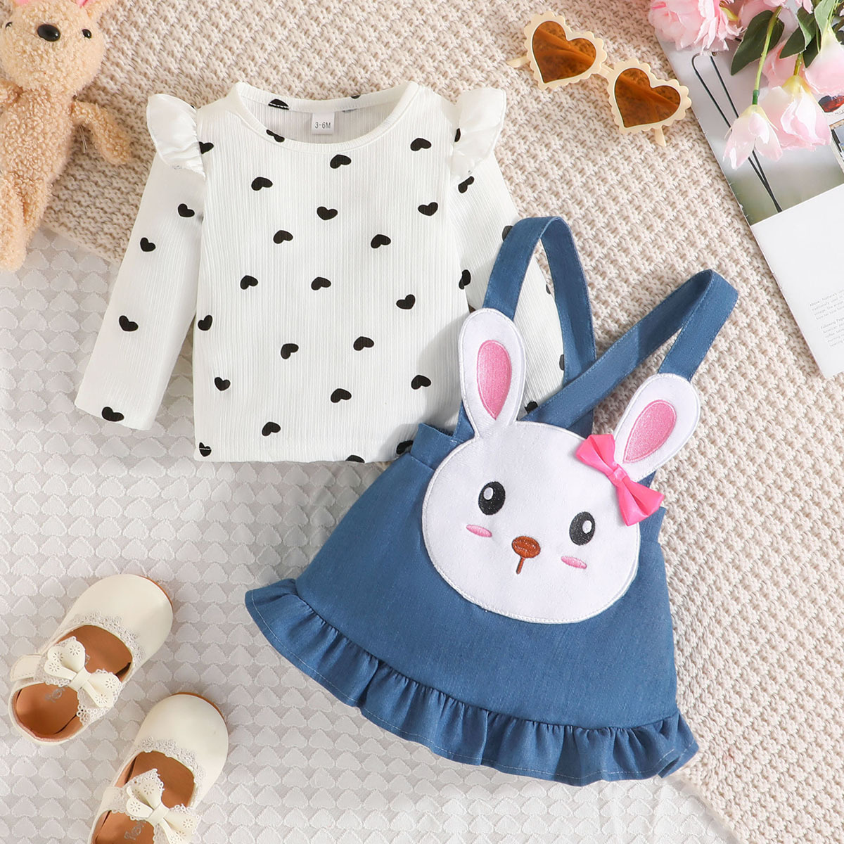 Conjunto de roupa bebé estampado love coelho manga comprida_voghion.com