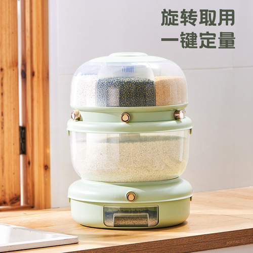 Light luxury separated rice buckets can be rotated for household sealing, insect-proof and moisture-proof layered rice storage boxes for household grains and rice tanks