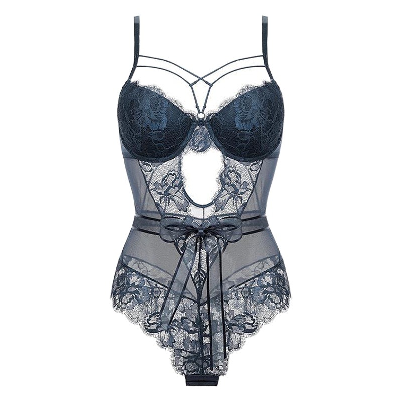 Francés sexy mono seductor arco transparente encaje europeo y americano apretado sexy mono