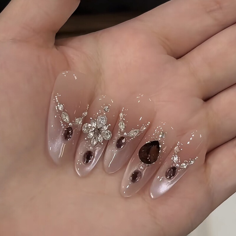 Wearable Nails, Pure Handmade Cat-Eye Style, High-End Fake Nails with Zircon, Enhance Complexion, Light Luxury, Handmade, High-End Fake Nails, French Style Wearable Nails, Pure Handmade Cat-Eye Style, High-End Fake Nails with Zircon, Enhance Complexion, Light Luxury, Handmade, High-End Fake Nails, French Style