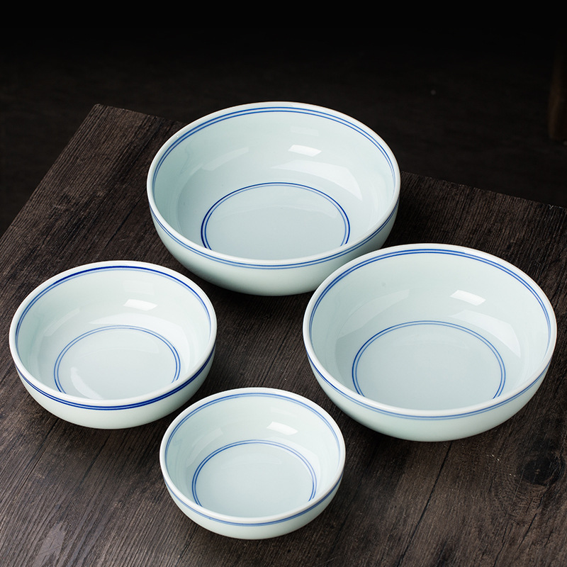 釉下彩健康耐高温青花蓝边罗汉碗饭碗中式复古拉面碗瓷
