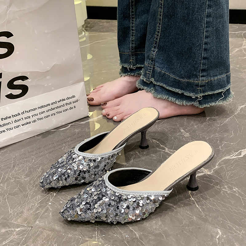 Petite Women's Sequined Stiletto Sandals, Stylish And Sexy Pointed Toe, Perfect For Summer_vogvips.com