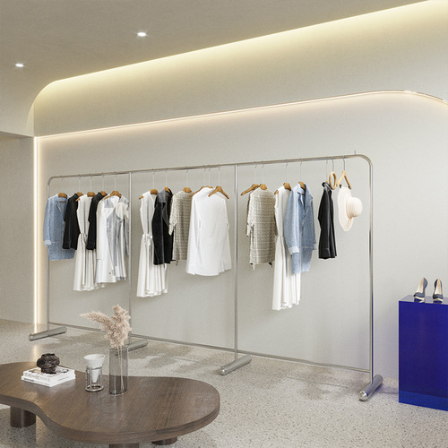 Fashion store display rack hanger, popular display decoration props, women's island floor-standing stainless steel cargo rack