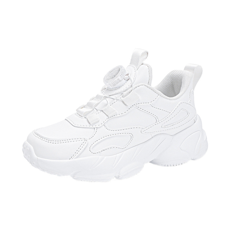 9966 botón giratorio para niños mayores estudiantes transpirables 2024 otoño nuevo cuero impermeable zapatillas antideslizantes para niñas