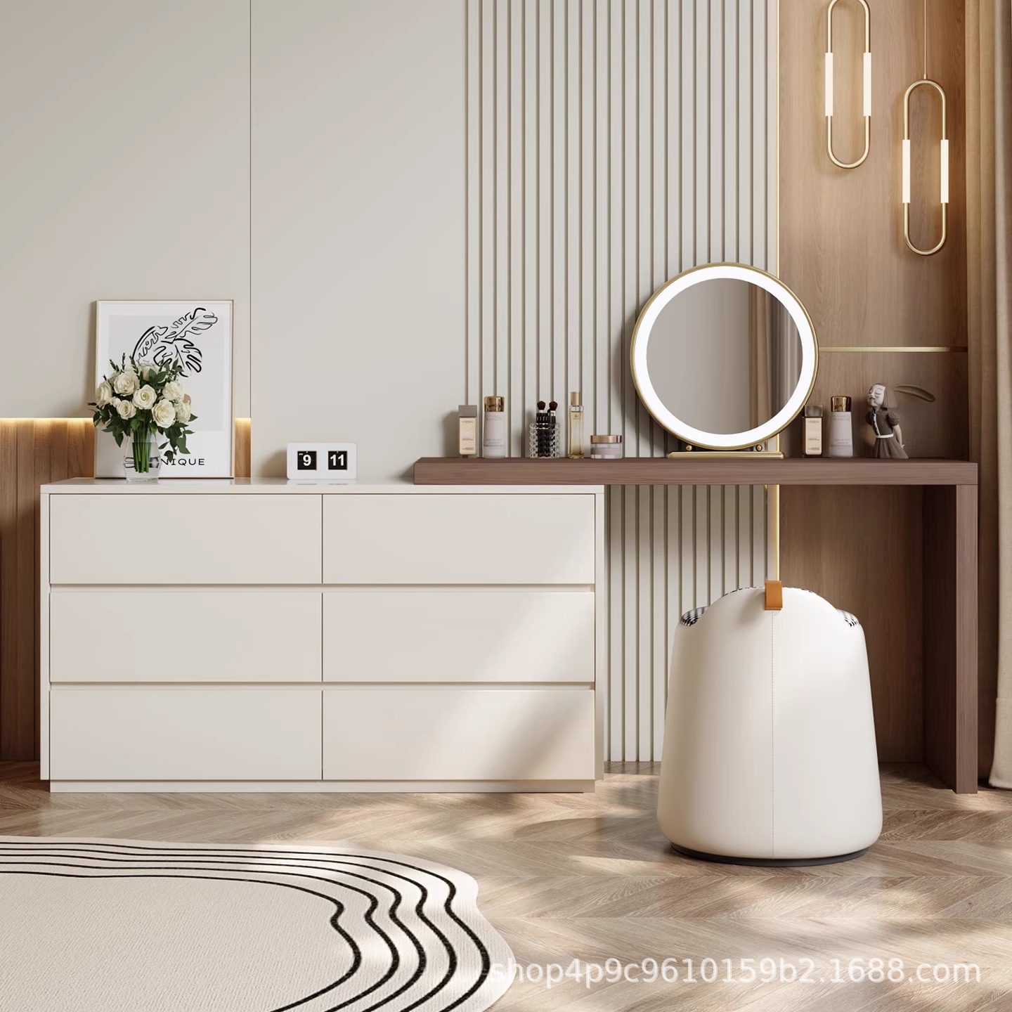 Comedor de ropa de vestir todo un armario de madera sólida dormitorio simple moderno trasera de cama retráctil de almacenamiento de mesa de maquillaje