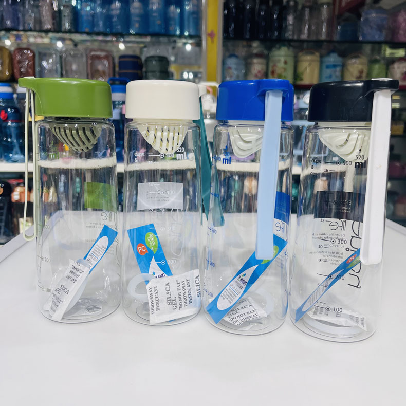 Futong 727 nueva taza de plástico transparente con colador 520ml deportes portátil al aire libre Estudiante Adulto plástico taza de agua