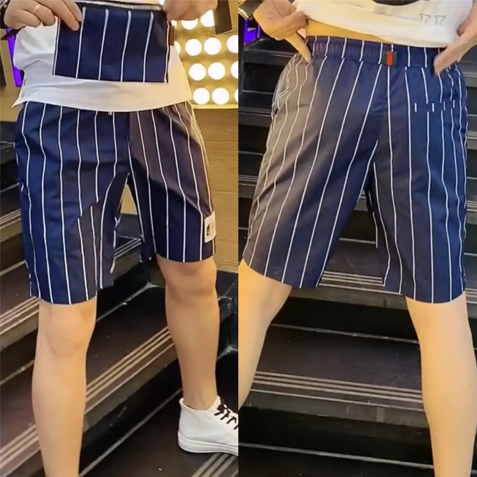 Trendy brand new summer striped cropped popular on the internet for men, with ice silk quick drying beach casual pants,_voghion.com