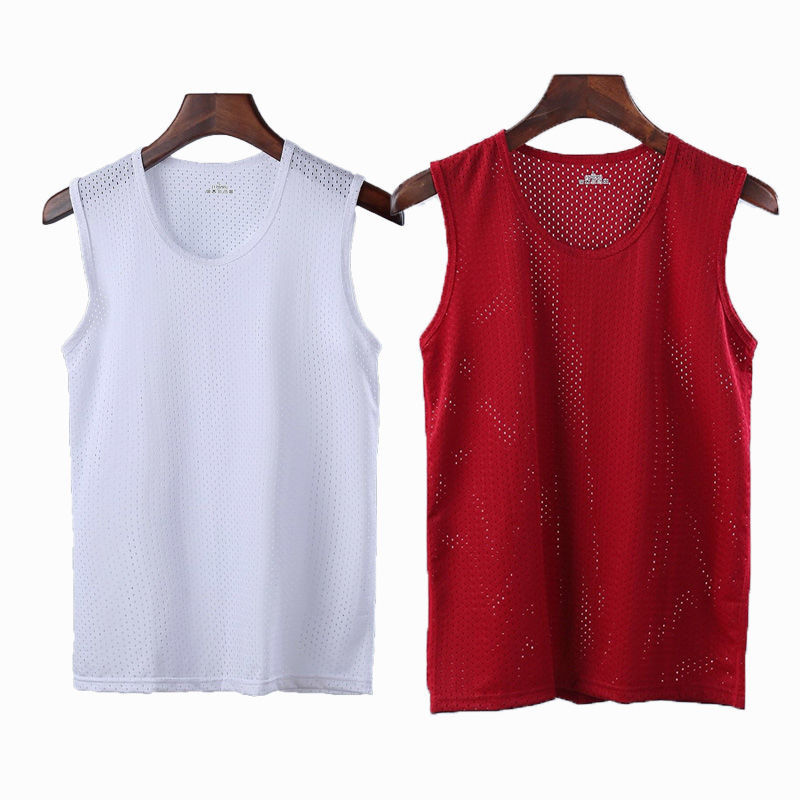 Chaleco de malla hombre deportivo ventilado hueco hielo rápido de verano camiseta sin mangas hombro amplio fábrica delgada comercio exterior al por mayor