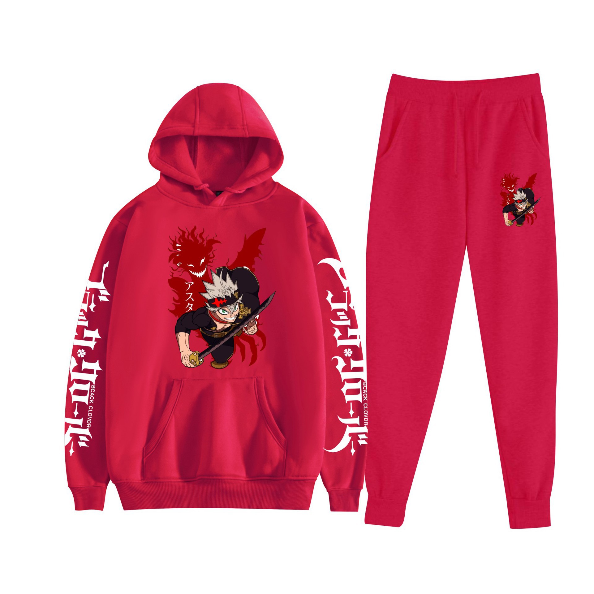 Trébol de cuatro hojas negro nuevo estilo transfronterizo Black Clover pareja suéter con capucha hombres y mujeres pantalones de dos piezas