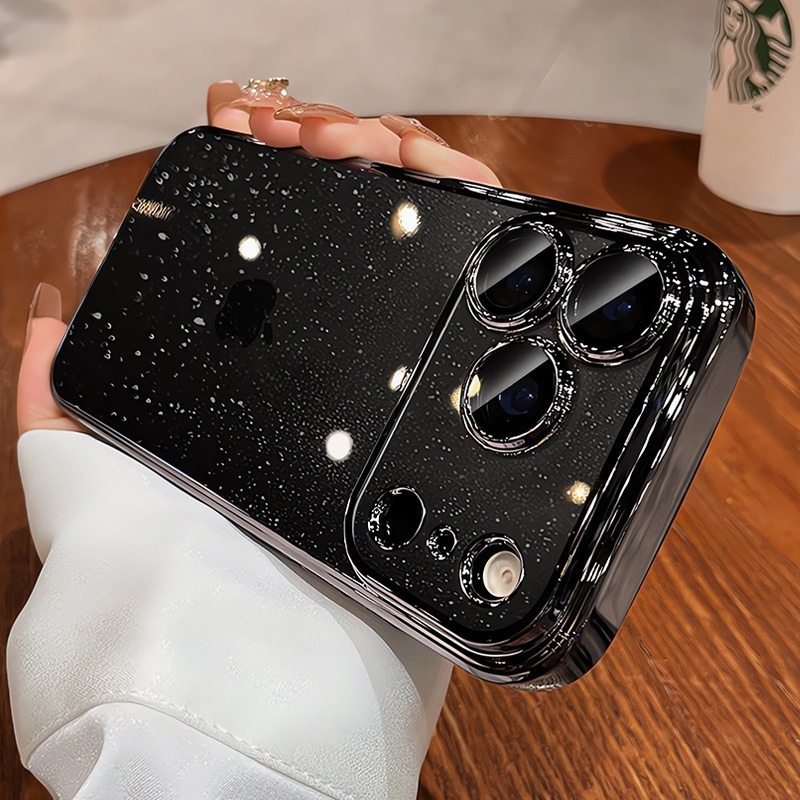 Funda para iPhone 17 Pro con purpurina estrellada galvanizada, compatible con Apple 16 con protector de lente, carcasa rígida de PC anticaídas