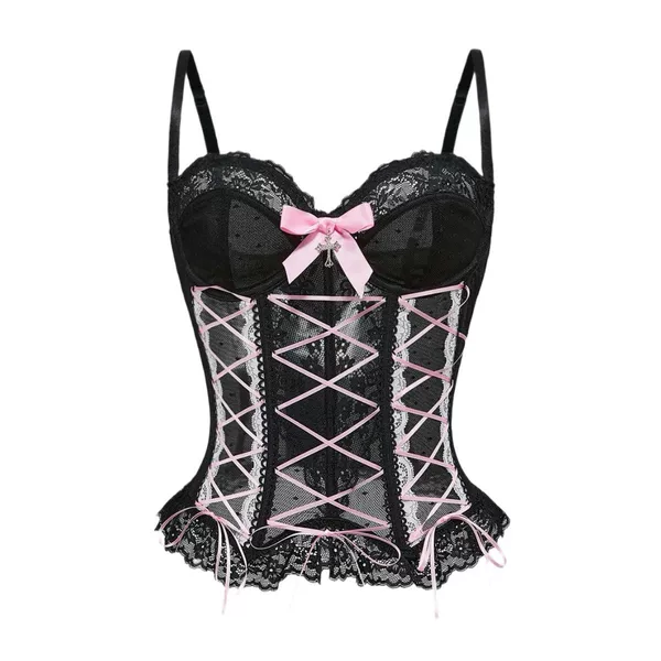 Cross Lace Tank Top Cross-Border Hot Style Bow Cross Lace Fishbone Vest Body Shaping Corset