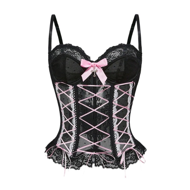 Cross Lace Tank Top Cross-Border Hot Style Bow Cross Lace Fishbone Vest Body Shaping Corset