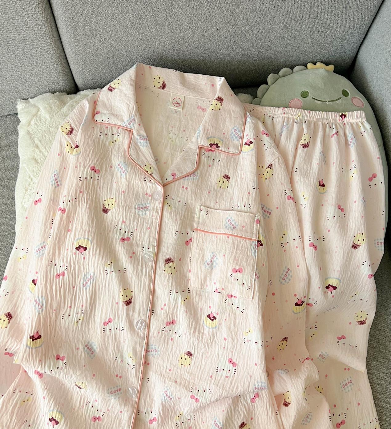 Al por mayor transfronterizo cien pijamas de verano mujeres 2025 nuevas nubes de algodón pantalones de manga larga dibujos animados lindos ropa para el hogar