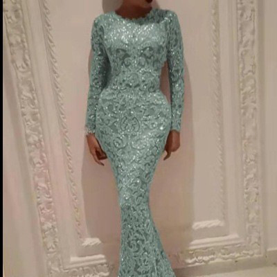 2025 European and American Spring Amazon Women's Gold-Leaf Long-Sleeve Bodycon Sexy Long Dress Evening Gown for Women