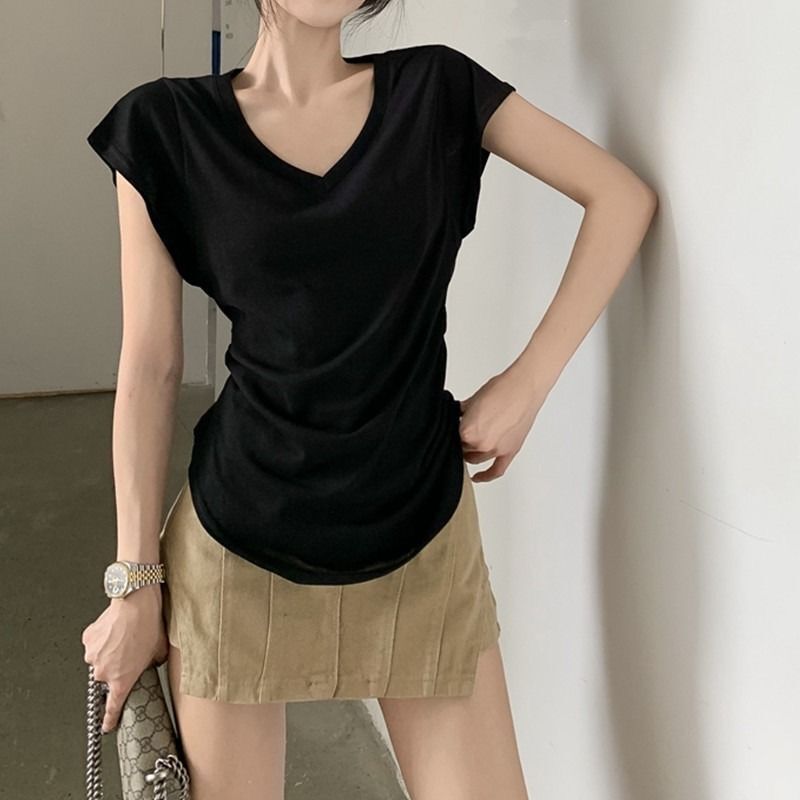 Maternity Wear V-Neck Short-Sleeve T-Shirt for Women, New Design, Loose Fit, Slimming, Casual, Unique, Slim-Fit Summer Top