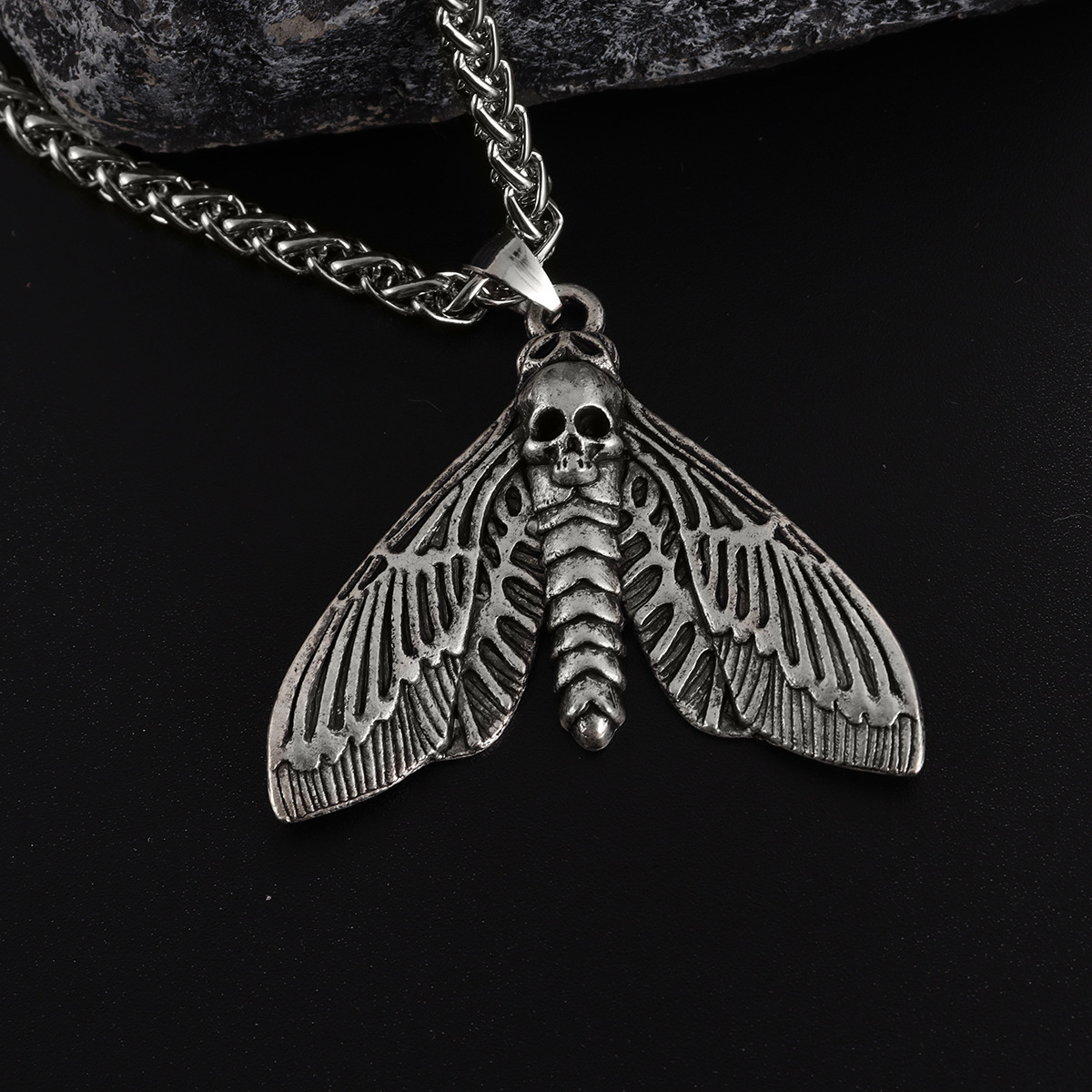 Death Moth-Skeleton Moth Necklace on Model