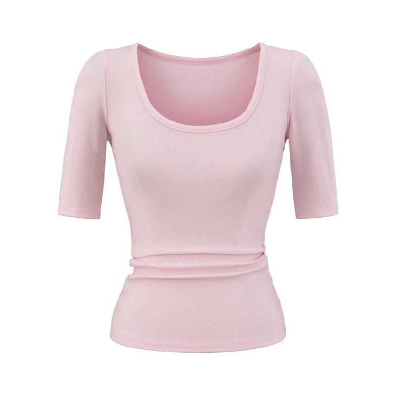 2025 新しい夏の女性のテンセル U ネックミッドスリーブ Tシャツ無地純粋な欲望スリムトップ Tシャツ|undefined