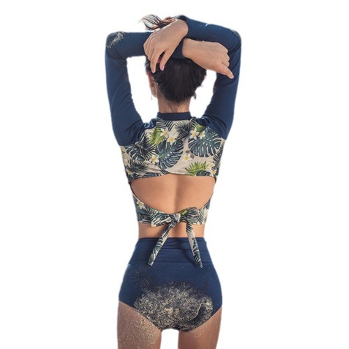 Korean surfing and snorkeling suit long-sleeved sun protection suit conservative split bikini jellyfish suit beach plus size swimsuit for women