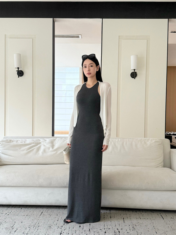 周淼ZHOUMIAO【实穿主义 遛弯纸片人】工字背心连衣裙女 修身长裙|undefined