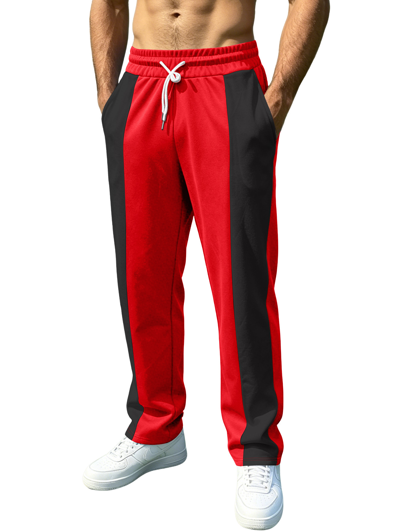 Estación independiente transfronteriza hombre americano deportivo casual relajado tela saludable cintura para correr rápido secado empalme pantalones de color contrastante
