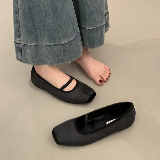 High-class Elegant Satin Leather Soft-soled Comfortable Round-toe Ballet Flat Shoes Mary Jane Shoes Single-layer Shoes