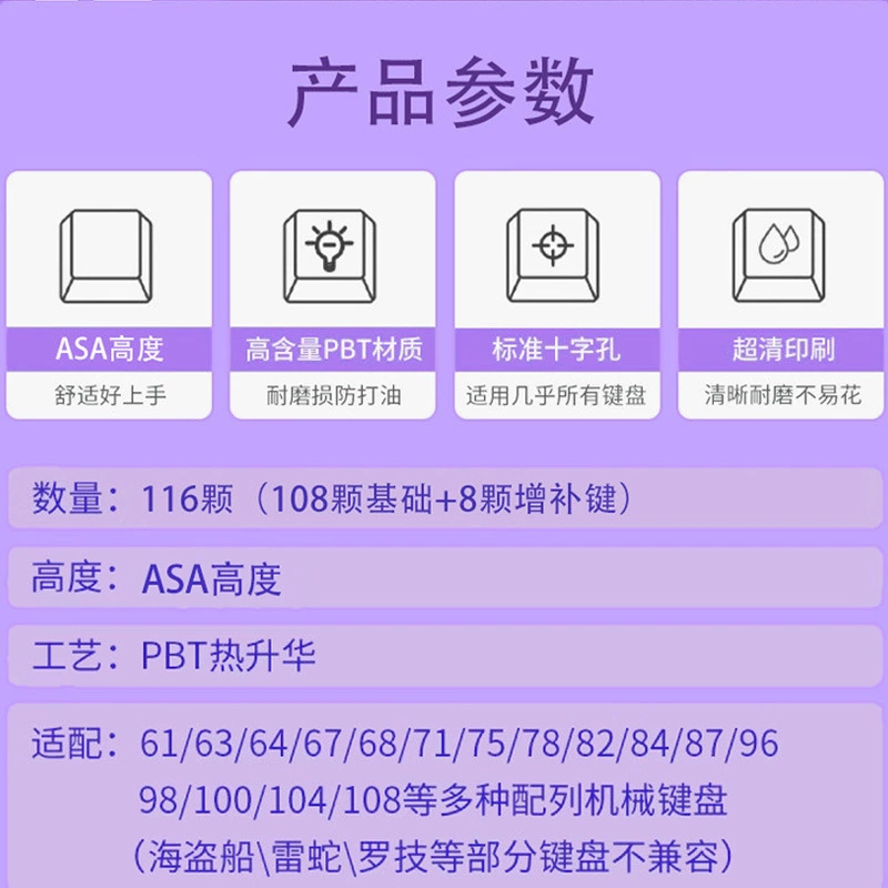 PBT четырёхсторонние светопропускающие нагревающиеся механические колпачки клавиш, двойная оболочка, молочно-прозрачный PC, ASA, высоко кастомизированный маленький набор