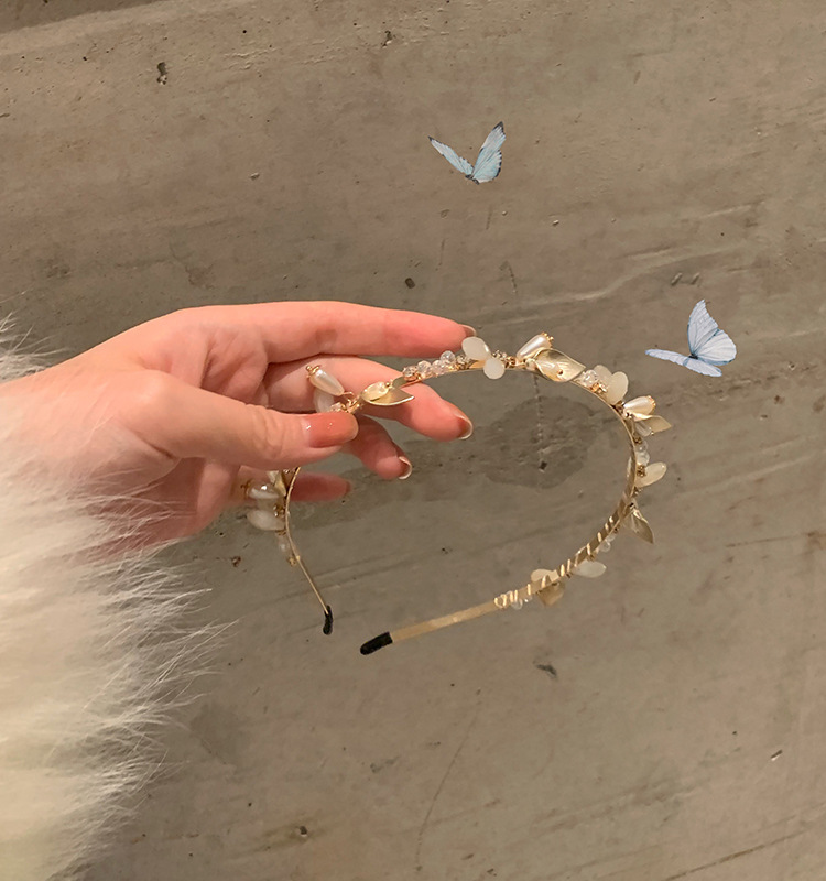 Diadema de perlas hada mujer estilo coreano retro flores accesorio_voghion.com
