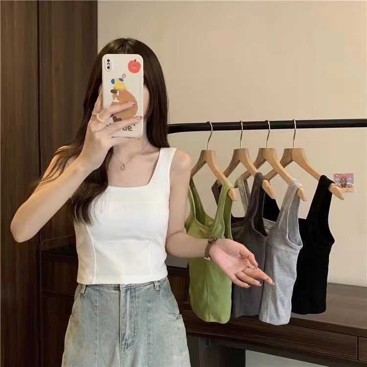Korean Style Sweet and Spicy Camisole for Women with Breast Pads, Beautiful Back and Outer Wear, Slim-Fitting Bottoming Sleeveless Top