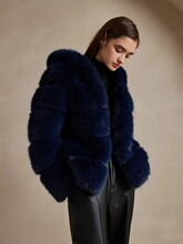 T 80232 Fox Fur Hooded Short Jacket ��Ƥ���Bñ���� �羳