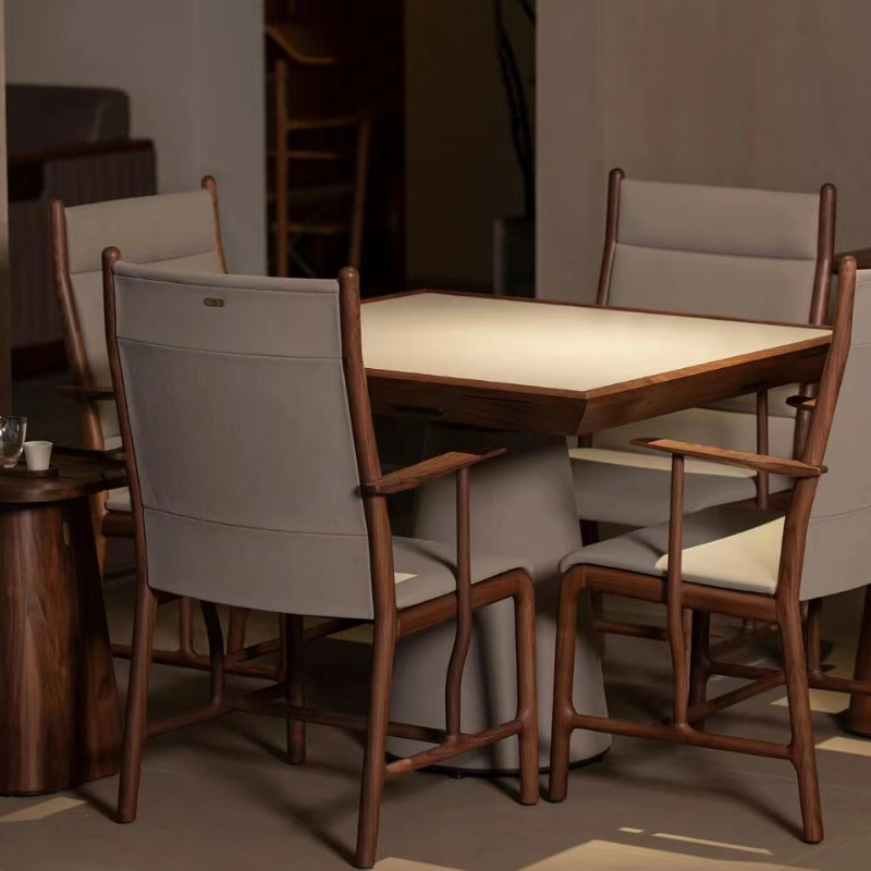 Nueva mesa de huevo de estilo chino mesa de comedor de madera maciza mesa de comedor para el hogar reunión negociación mesa cuadrada de ajedrez mesa de entretenimiento color nogal negro