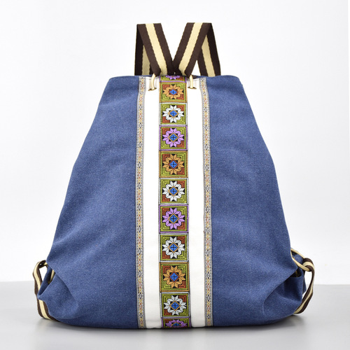 Embroidered Backpack Large Capacity Women's Canvas Backpack Casual Backpack Retro Durable Anti-Theft Travel Backpack