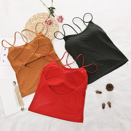 Summer new Korean style student versatile beautiful back camisole cross strap inner bottoming shirt women's top trendy