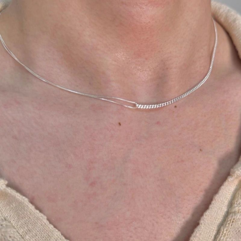 Asymmetric Patchwork Double Layer Necklace Minimalist Style_voghion.com