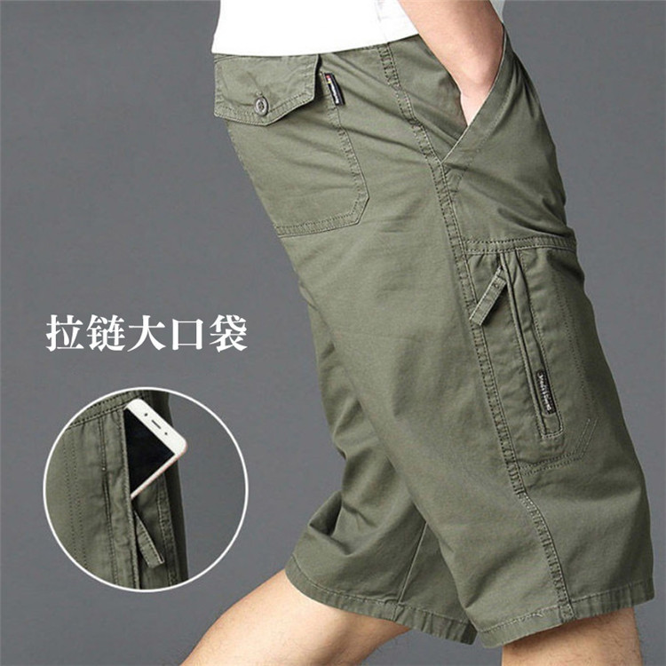 Shorts Men's Summer Thin plus size Loose Capri Pants Men's Casual Pants Multi-Pocket Pure Cotton Overalls Men's Pants
