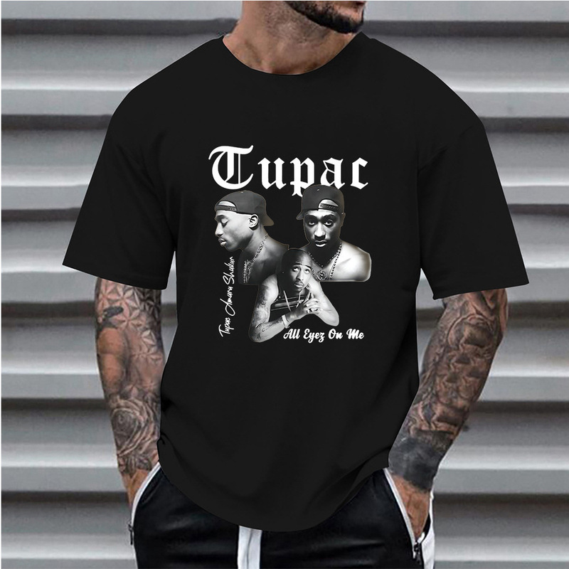 2024 Summer New Cross-border Amazon AliExpress Hot Selling Men's T-Shirt Rapper Tupac 2pac Print