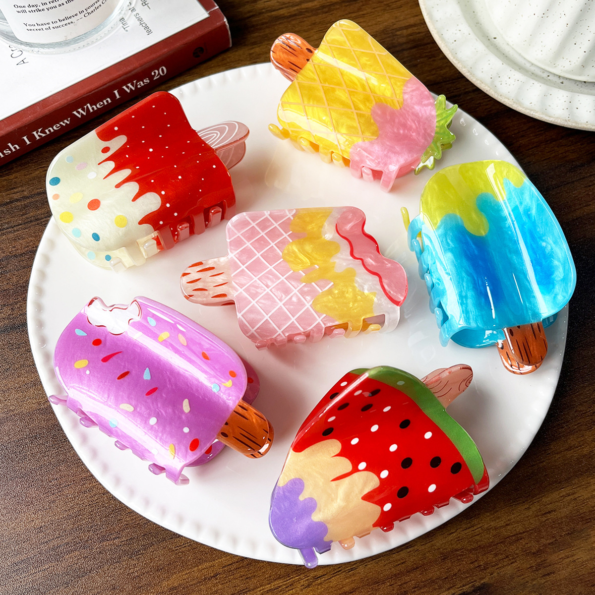 Frutas de verano helado estilo agarrar clips dulce clips de tiburón clips creativo acrílico detrás de la cabeza