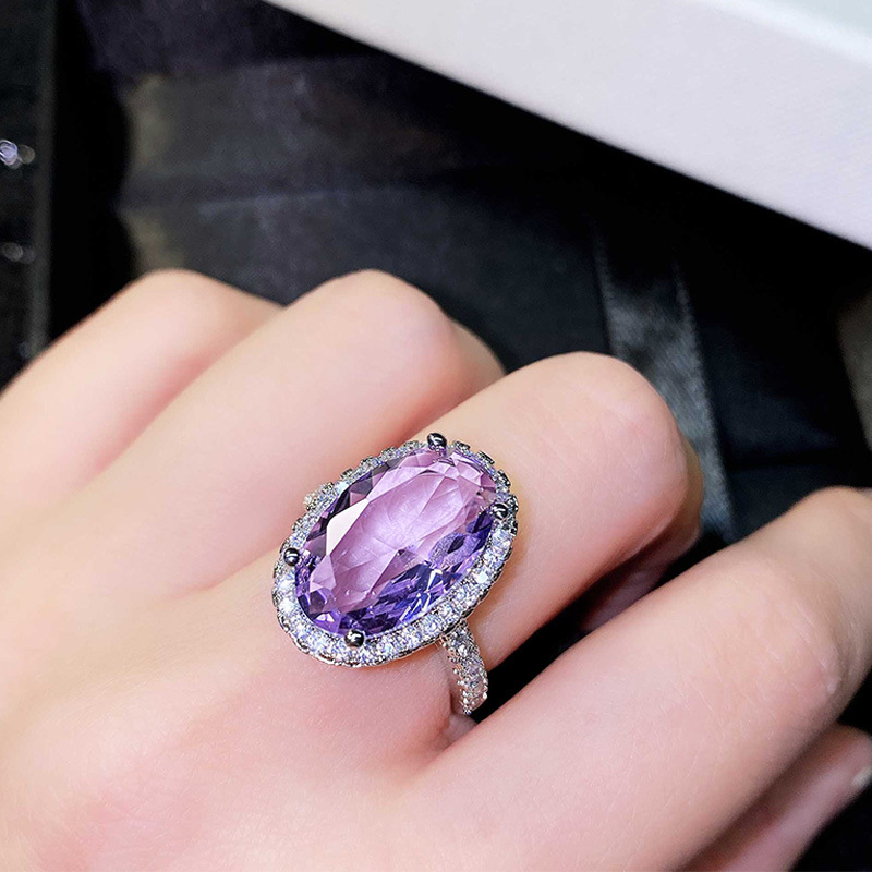 fashion imitation amethyst copper microencrusted large zircon ring femalepicture2